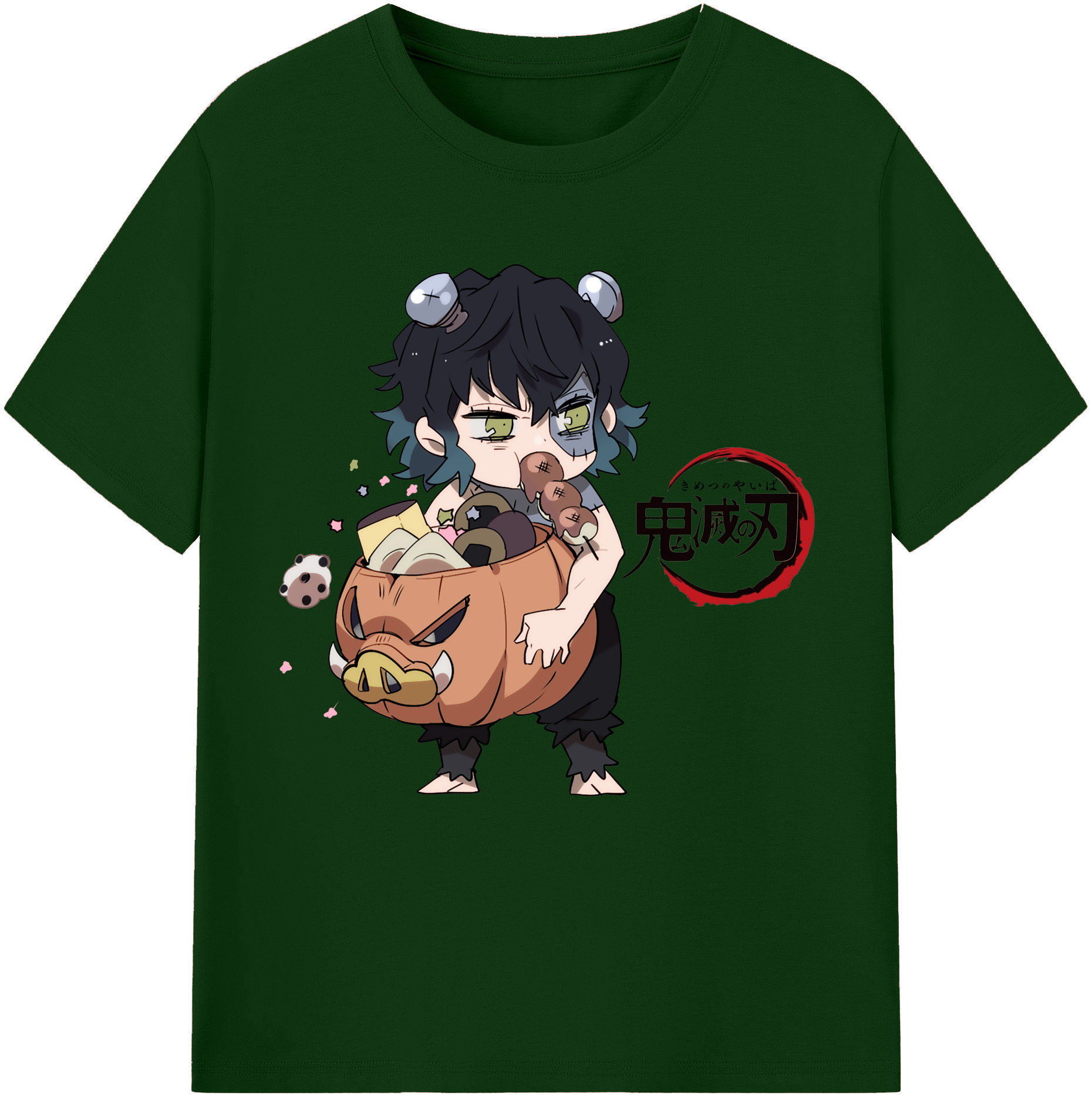 （画像用） 鬼滅の刃（きめつのやいば）嘴平 伊之助／はしびら いのすけ Hashibira Inosuke 綿100％半袖Tシャツ（フロントプリント）